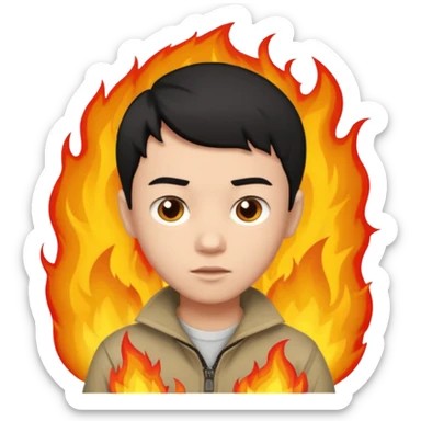 An Emoji of boy with short black hair, who can be described by three words: risk-taker, fire, realist sticker