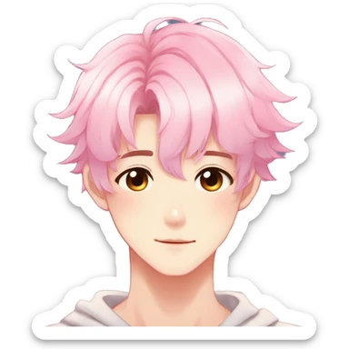 Gorgeous romantic anime style shojo man with blushing face aesthetic and pretty colorful shiny gradient pastel hair trending style sticker