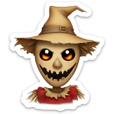 A relatively scary scarecrow wearing a red dress and winking one eye sticker