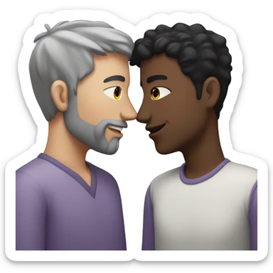 Two men kissing, one of the white with lavender hair and the other person is black with black hair  sticker