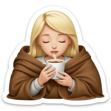 Blonde girl inside a blanket sipping coffee eyes closed sticker