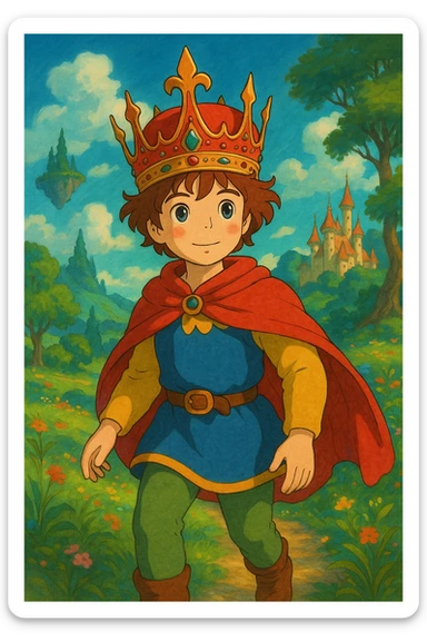 red crown, ghibli style sticker