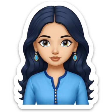 a pretty indian bratz girl with wavy long black hair. wearing a blue kurti, eyeliner on, indian auto behind her sticker