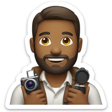 Brown skinned guy with beard holding a photo camera sticker