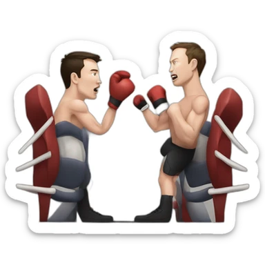 elon musk and mark zuckerburg in a boxing ring fighting angrily sticker