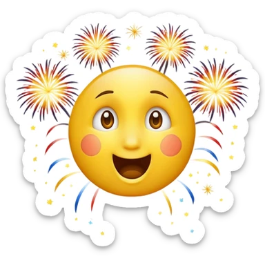 yellow face looking up at fireworks, excited expression sticker