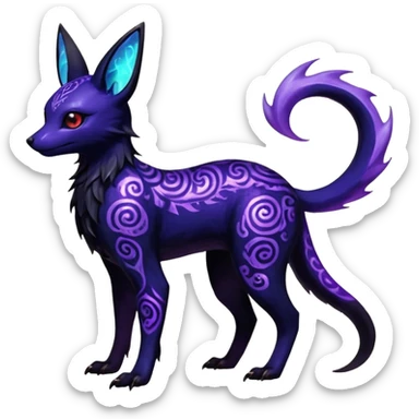 Shiny Fiery Dark Ugly Evil Realistic Glowing Eldritch Horror Cool Edgy Badass Emo Glorious Demonic Batty Dusky Ethereal Sparkly Shimmering Magical Punky Aural Iridescent Fluorescent Bioluminescent Umbreon-Amaura-Salandit-Litten-Flareon-Fakémon-fusion (full body) with intricate pattern markings sticker