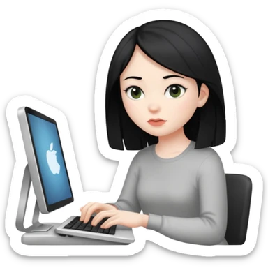 Uma menina de cabelo preto trabalhando no computador sticker