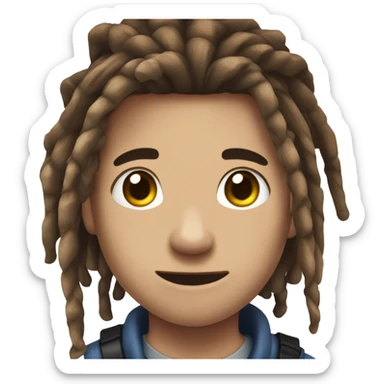  emote for twitch of a boy with brown hair with dreadlocks in your hair, only in his left forearm have a blue ocean shark tatoo sticker