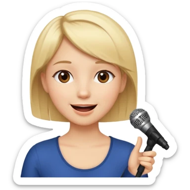 Crea una chica cantando con pelo rubio corto con ojos cafes  sticker