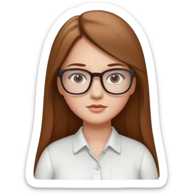 Chica blanca con cabello liso largo café claro, ojos cafe obcuro con lentes cuadrados, gordita, camisa e vestir blanca sticker