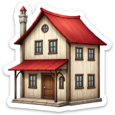 old, tall crooked building with red roof and wooden door




 sticker