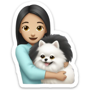 Chinese girl hug white Pomeranian sticker