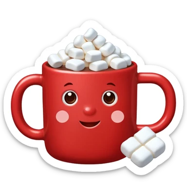 red mug of hot chocolate with marshmallows sticker