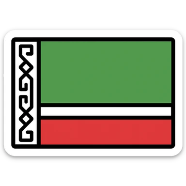 Chechen flag, green with white and red stripes at bottom, white patterned stripe on left, modern icon style sticker