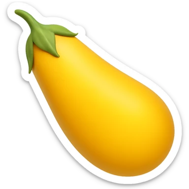 Create a yellow eggplant in the style of emoji (apple style emojis). The eggplant should have a smooth, shiny surface with a yellow color and a green stem, resembling the typical emoji style. sticker