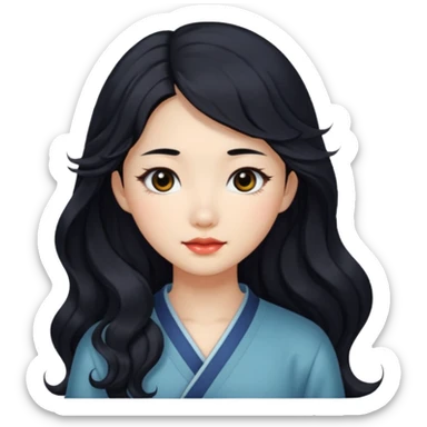Chinese girl with long wavy black hair and black eyes sticker