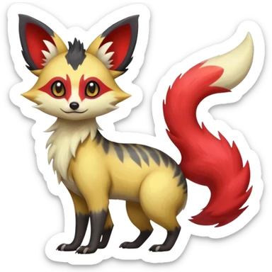 Rare realistic cool cute epic aesthetic colorful Fennekin-Zorua-Civet-Genet-species-Fakemon-hybrid-creature, with markings, full body sticker