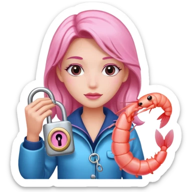 A pink rubber maid sissy MTF holding a lock and a shrimp sticker