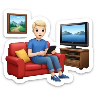 person watching a movie on the TV in their living room sticker