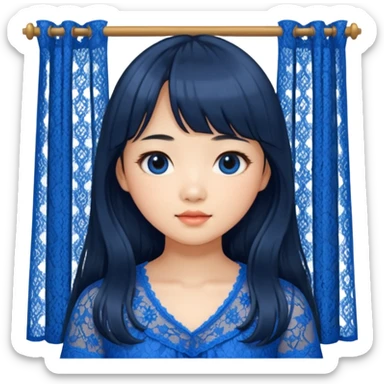 Long hair asian girl with curtain bangs with a blue lace top on  sticker