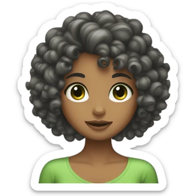 Curly black hair girl big green eyes tanned skin sticker