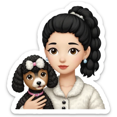 Poodle and Black ponytail girl say goodbye sticker