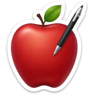 Pen stuck in an apple sticker