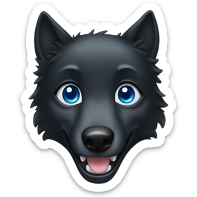 Happy black wolf with blue eyes sticker