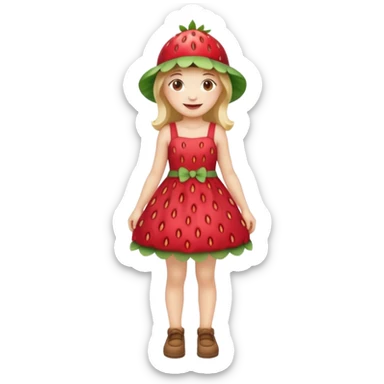 Strawberry shortcake human girl full body and legs with a strawberry hat on her head and dress without a cake sticker