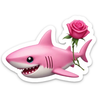 pink shark holding a rose sticker