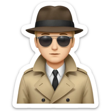 spy wearing sunglasses, a fedora and trench coat sticker