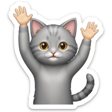 Gray kitten with arms up  sticker