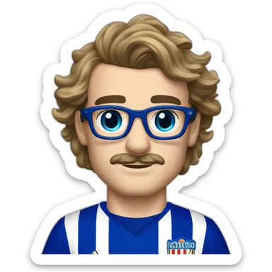 antoine griezmann cheveux bouclé lunette fine et moustache yeux bleu sticker