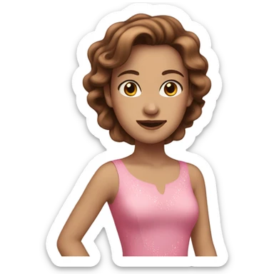White woman with brown hair wearing a pink dress and ice skating  sticker