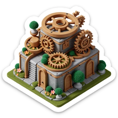 a complex arrangement of gears and cogs, skeuomorphism style, detailed, realistic textures sticker