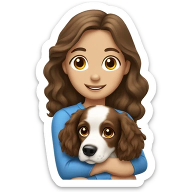 spaniel dog in the arms of a brunette girl sticker
