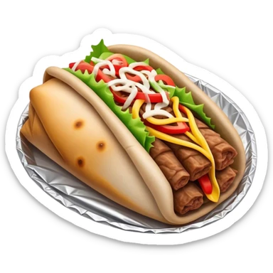 Doner Kebab Cinematic Realistic Doner Kebab Dish Emoji, depicted as iconic, spiced meat wrapped in foil and paper, rendered with lifelike textures and dynamic, appetizing lighting. sticker