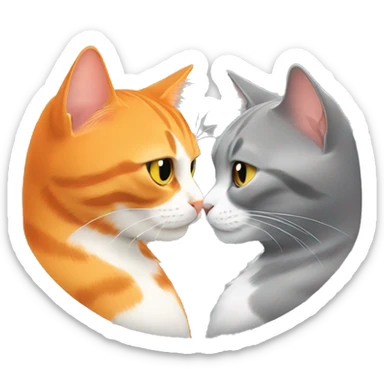 Orange cat and grey cat kissing sticker