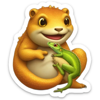 Lezard qui embrasse un ours avec un cœur au dessus de leur baiser  sticker