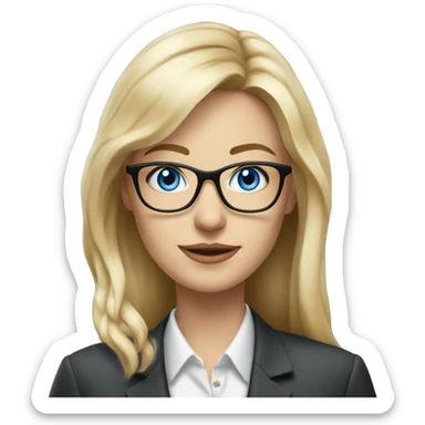Pretty Caucasian blonde woman with glasses in a suit working, hyper realistic with blue eyes  sticker