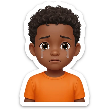 black boy curly hair orange shirt sad crying sticker