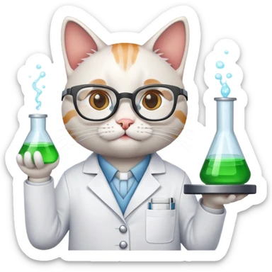 cat scientist wearing lab coat and glasses sticker