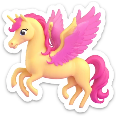full body pastel yellow pony with pink mane, wings visible, soft colors sticker