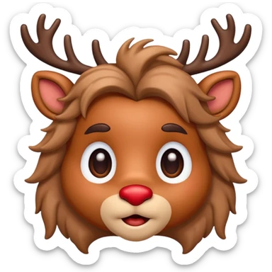 Rudolph cute face emoji for slack simple with hair sticker