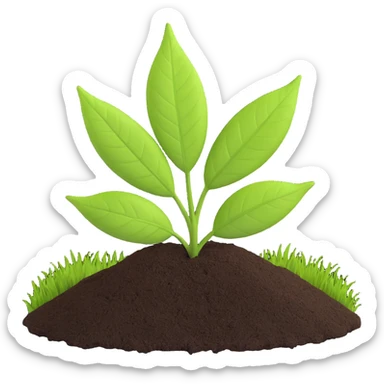 A fresh green leaf placed on soil or grass, clearly above the ground. sticker