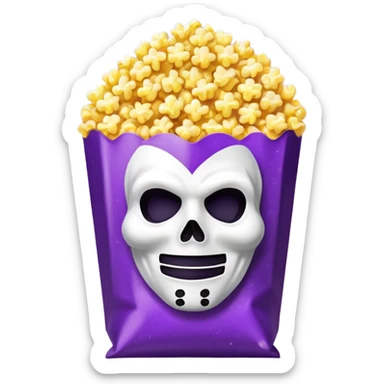 Glitter purple and yellow popcorn with ghostface mask in packaging sticker