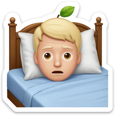 a man lying in bed, sweating and scared after a nightmare, apple style emoji sticker