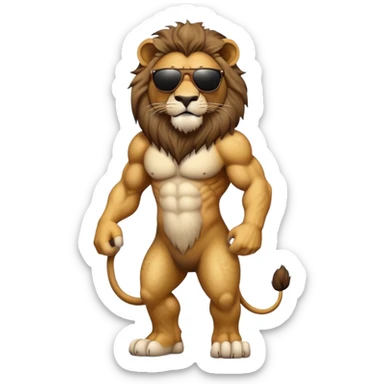 anthropomorphised lion wearing dark sunglasses walking upright sticker