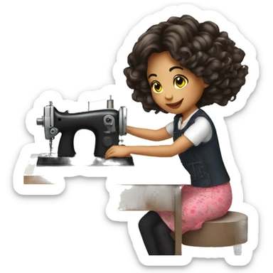 girl fashion work in sewing machine sticker